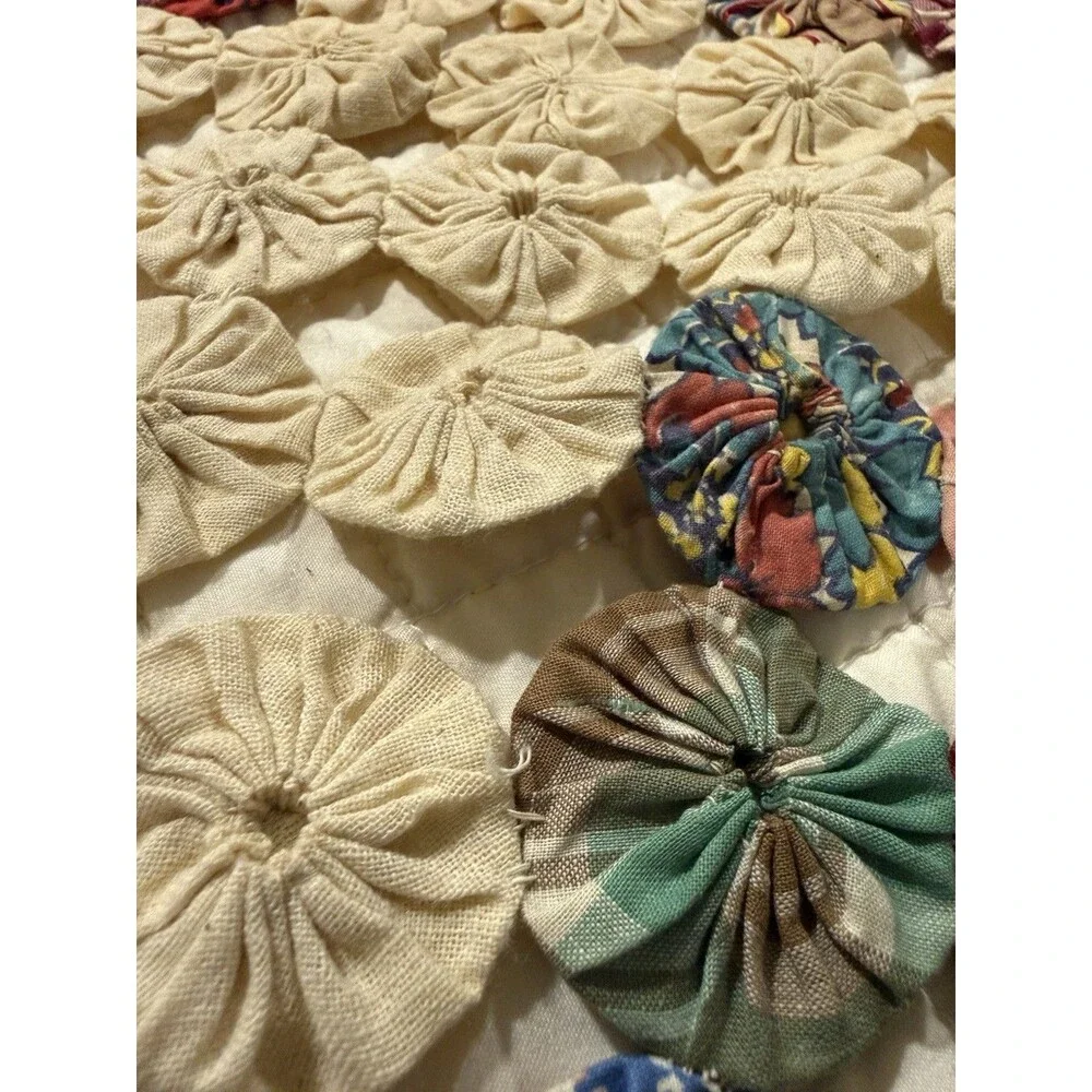 Antique Yo Yo Quilt Diamond Pattern Large Queen/small King 92” X 96” Scalloped